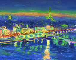 Paris de Nuit. France. Paris cityscape. Oil painting. Click to enlarge this contemporary work. Copyright 2001-2004 Julia Watkins. All rights reserved.