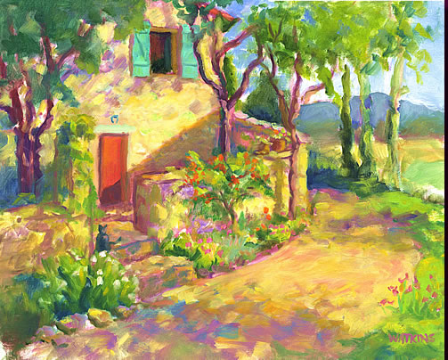 Rue de Provence. A contemporary painting of a french village. Copyright 2001-2004 Julia Watkins. All rights reserved.